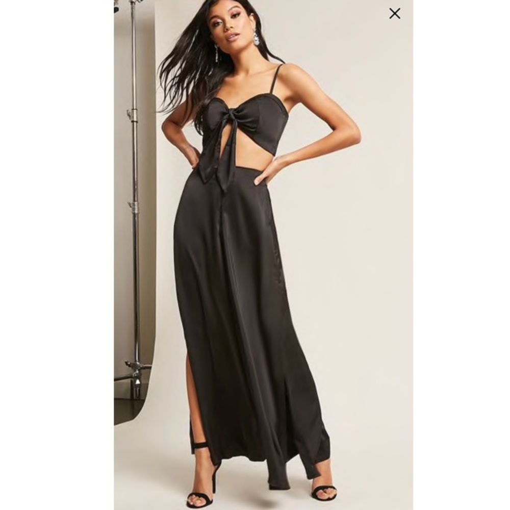 Satin crop top and vented pants set
